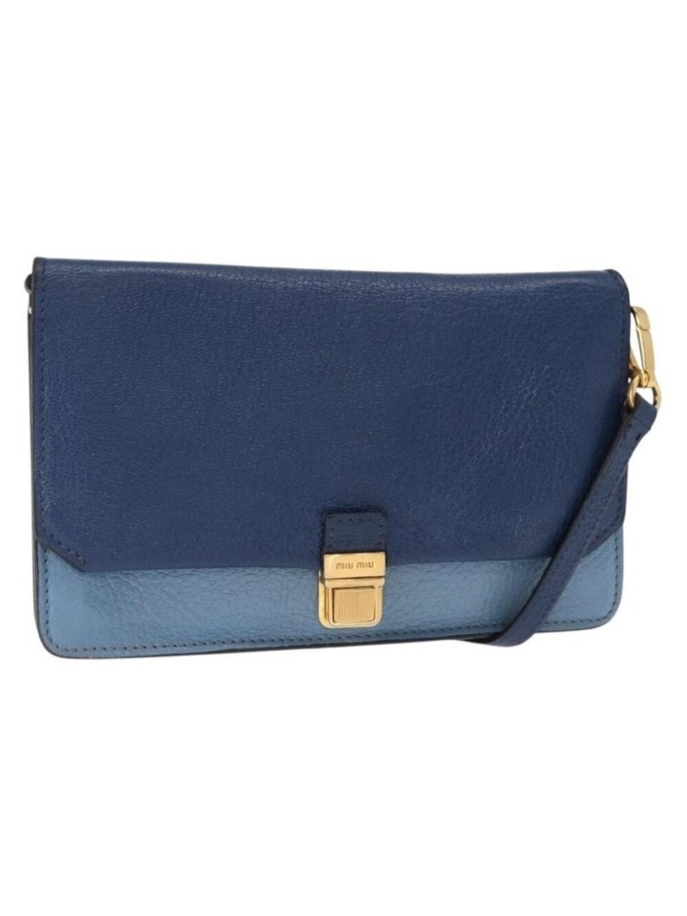 Authentic Miu Miu Shoulder Bag Leather Blue Gold